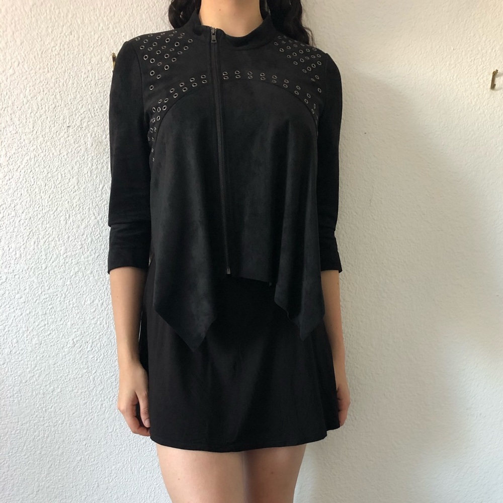 Suede studded jacket. Half sleeved & cropped back